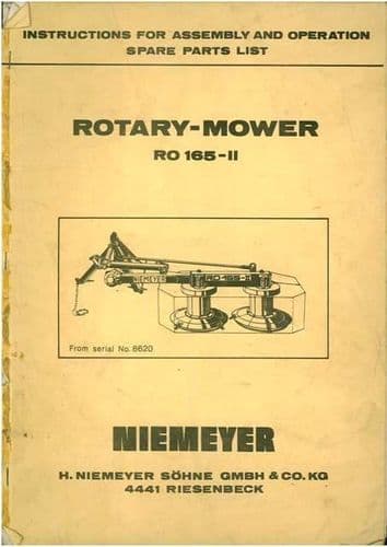 Niemeyer Rotary Mower RO165-II Operators Manual with Parts List - 165