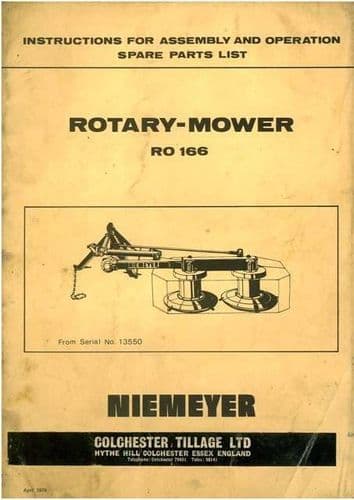 Niemeyer Rotary Mower RO166 Operators Manual with Parts List - 166