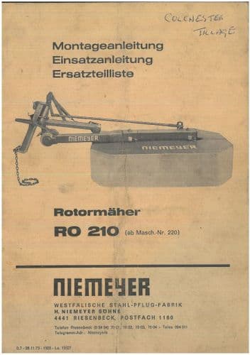 Niemeyer Rotary Mower RO210 Parts Manual - GERMAN ONLY