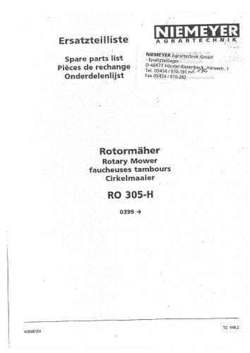 Niemeyer Rotary Mower RO305H Parts Manual