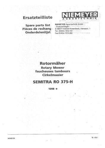Niemeyer Rotary Mower Semitra RO375H Parts Manual
