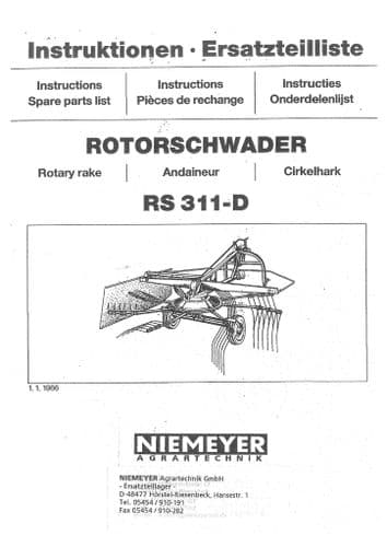 Niemeyer Rotary Rake RS311D Parts Manual