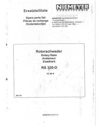 Niemeyer  Rotary Rake RS320D Parts Manual