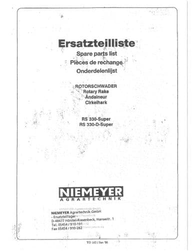 Niemeyer Rotary Rake RS330 & RS330D Super Parts Manual