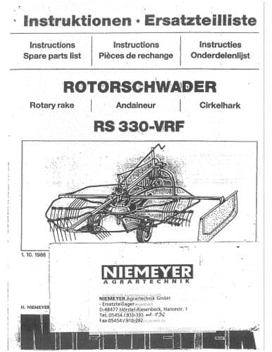 Niemeyer Rotary Rake RS330VRF Parts Manual