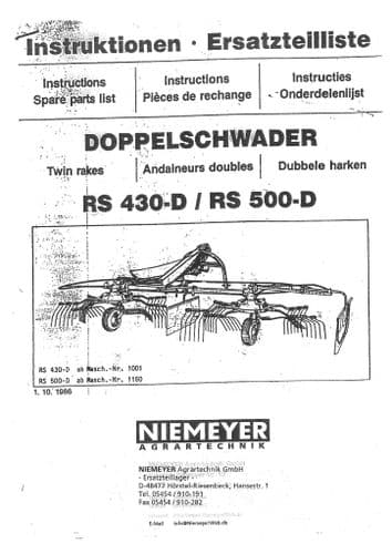 Niemeyer  Rotary Rake RS430D RS500D Parts Manual
