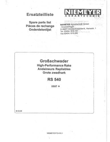Niemeyer  Rotary Rake RS540 Parts Manual