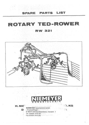 Niemeyer Rotary Tedder RW321 Parts Manual