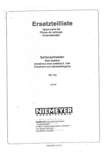 Niemeyer Side Swather RS720 Parts Manual