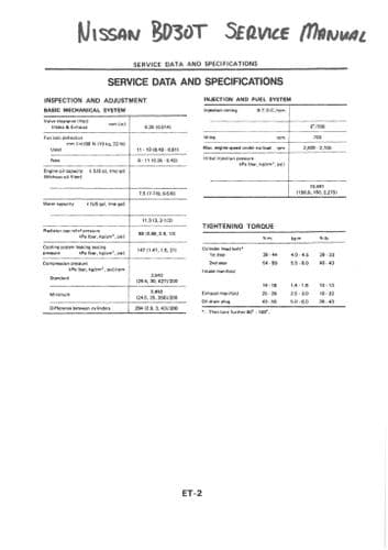 Nissan Diesel Engine BD30T Workshop Service Repair Manual