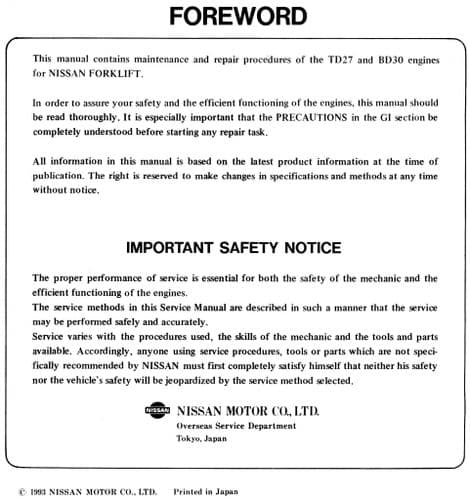 Nissan Engine TD27 Workshop Manual