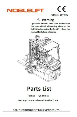 Noblelift Forklift Truck FE3R16E FE3R16N Parts Manual