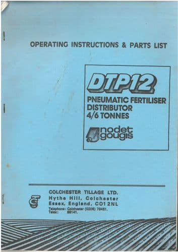 Nodet Gougis DTP12 Pneumatic Fertilizer Distributor Operators Manual with Parts List