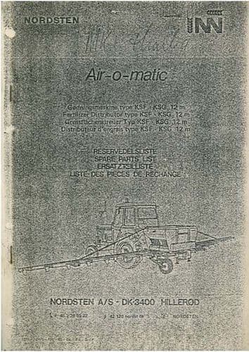 Nordsten Air-o-Matic Type KSF - KSG 12m Seed Drill Parts Manual