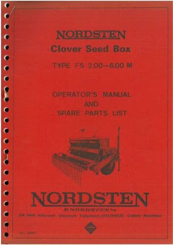 Nordsten Clover Seed Box  Type FS 2.00 - 6.00 M Operators Manual and Parts List - FS2.00  6.00M