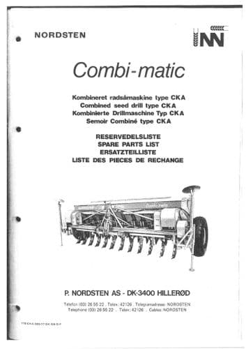Nordsten Combi Matic Seed Drill CKA Parts Manual