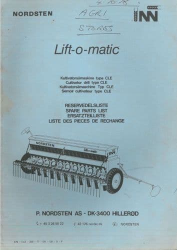Nordsten Lift-o-Matic Type CLE Cultivator Drill - Parts Manual - CLE