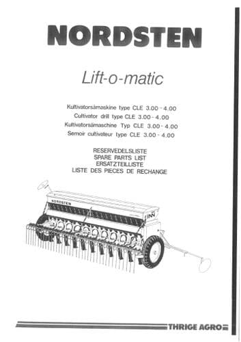 Nordsten Seed Drill Lift O Matic CLE 3m 4m Parts Manual