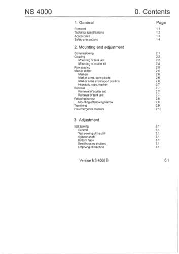 Nordsten Seed Drill NS4000 Series NS4030 NS4040 Operators Manual