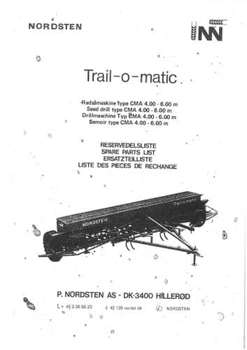 Nordsten Seed Drill Trail O Matic CMA 4m 6m Parts Manual