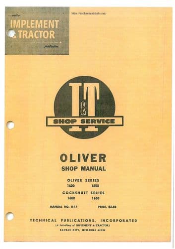 Oliver Tractor Cockshutt 1600 1650 Service Workshop Manual