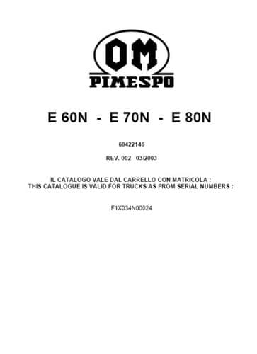 OM Pimespo Forklift Truck E60N E70N E80N Parts Manual