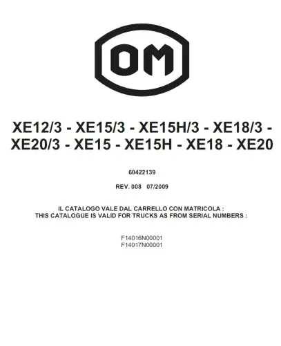 OM Pimespo XE 12/3, 15/3, 15/3H, 18/3, 20/3, XE 15, 15H, 18, 20  Parts Manual