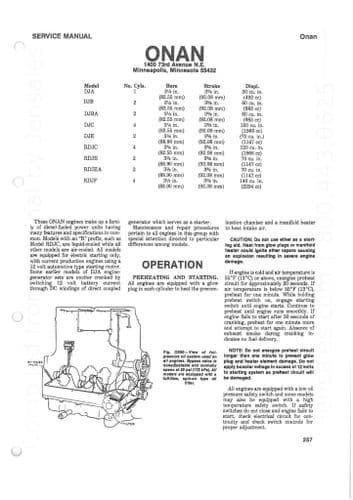 Onan Small Diesel Engine Model DJA DJB DJBA DJC DJE RDJC RDJE RDJEA RDJF  I&T Workshop Manual