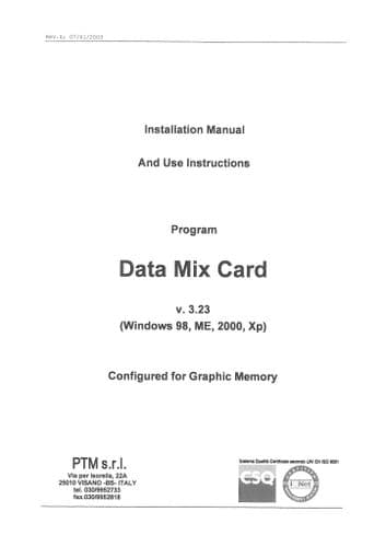 Operators Manual And Use Instruction Program Data Mix Card V.3.23 Windows 98 ME 2000 Xp
