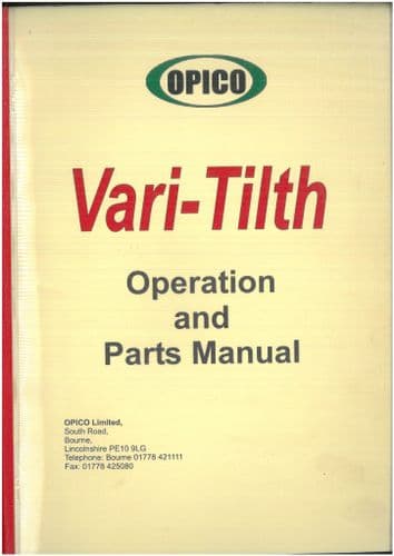 Opico Cultivator Vari-Tilth Operators Manual & Parts List