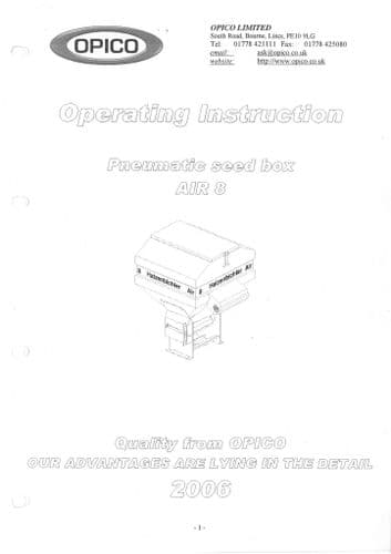 Opico Pneumatic Seed Box Air 8 Operators Manual
