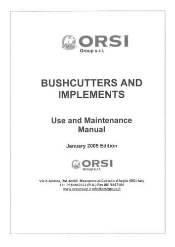 Orsi Agrimec Bush Cutter - Cut, Agile, River, Alpinist, Vigna & Visual Operators Manual