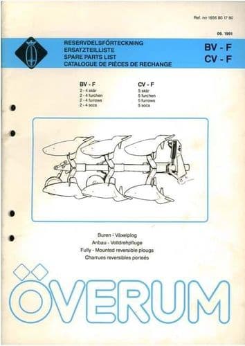 Overum BV - F & CV - F Plough Parts Manual - 2, 3, 4 & 5 Furrows