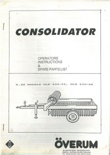 Overum Cultivator Consolidator ORL 630-53 OLR 630-58 Operators Manual & Parts List