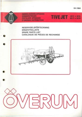 Overum Fertiliser Spreader Tive Jet 4012 4018 6012 6018 - Parts Manual