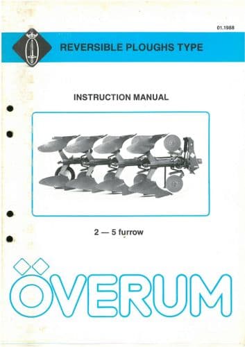 Overum Reversible Plough CV98 BV Operators Manual 2, 3, 4 & 5 Furrow