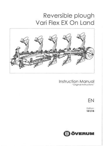 Overum Reversible plough Vari Flex EX On Land Operators Manual