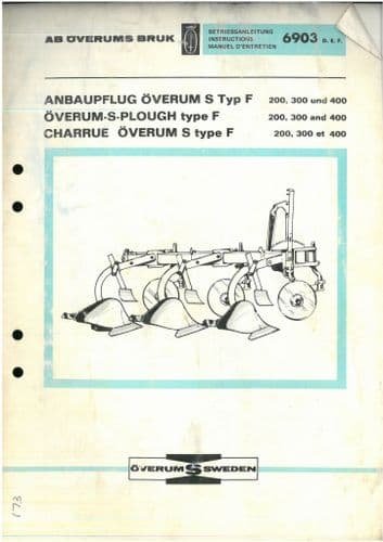 Overum S Plough Type F 200, 300, 400 Operators Manual