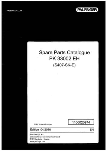 Palfinger Hydraulic Crane PK33002EH Parts Manual