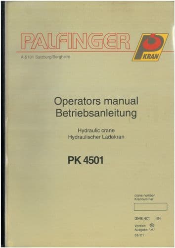 Palfinger Hydraulic Crane PK4501 Operators Manual