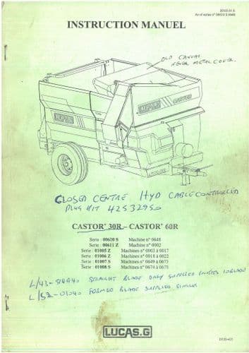 Parmiter Lucas G Castor 30R 60R Bedder Operators Manual with Parts List 30 60 R