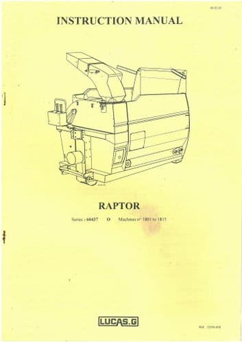 Parmiter Lucas G Raptor Bedder Operators Manual with Parts List