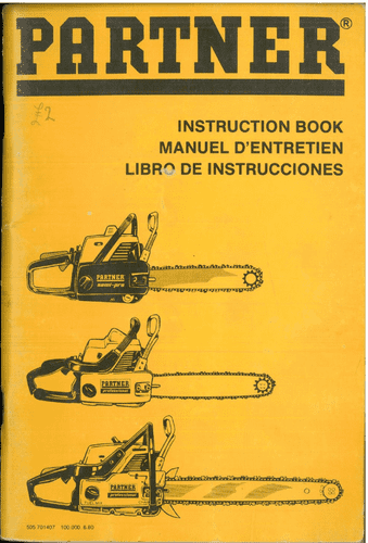 Partner Chain Saw - P55, P70, P100, S65, S55, S50, R421T Operators Manual