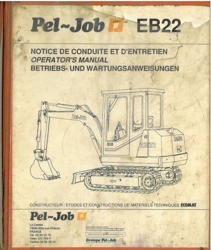 Pel-Job EB22 Excavator Operators Manual and Owners Parts Manual