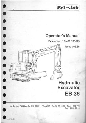 Pel-Job Hydraulic Excavator EB36 Operators Manual - EB 36