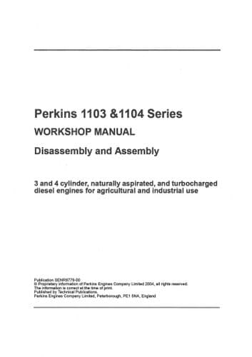 Perkins Diesel Engine 1103 & 1104 Workshop Service Manual