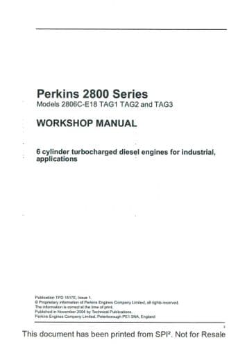 Perkins Diesel Engine 2800 Series - 2806C-E18 TAG1 TAG2 TAG3  Workshop Service Manual