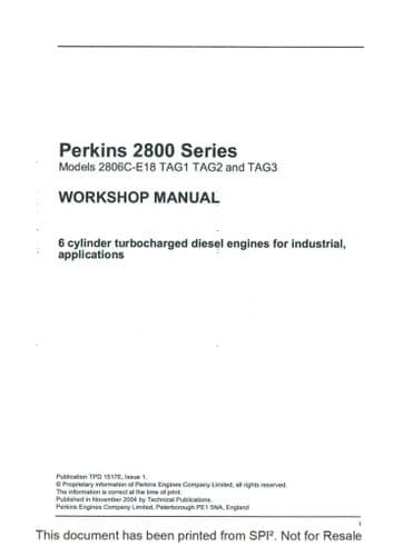 Perkins Diesel Engine 2800 Series - 2806C-E18 TAG1 TAG2 TAG3  Workshop Service Manual