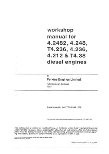 Perkins Diesel Engine 4.2482 4.248 T4.236 4.236 4.212 & T4.38  Workshop Service Manual