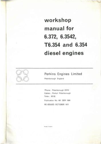 Perkins Diesel Engine 6.372 6.3542 T6.354 6.354 Workshop Service Manual
